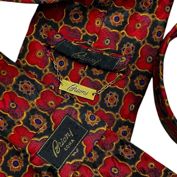 BRIONI Black/Burgundy Geometric Silk LUXURY Tie HANDMADE ITALY - Picture 3 of 7